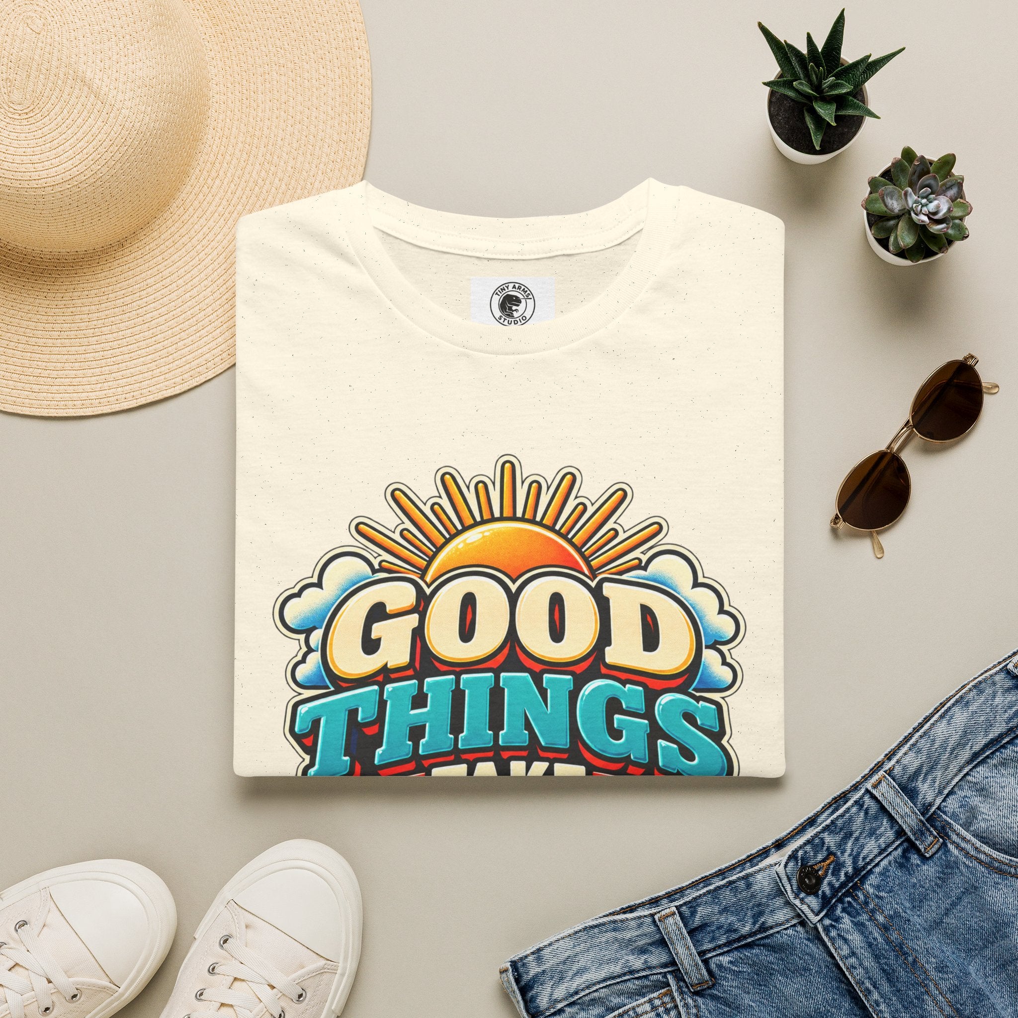 Good Things Take Time T-Shirt | Retro Sunrise Typography