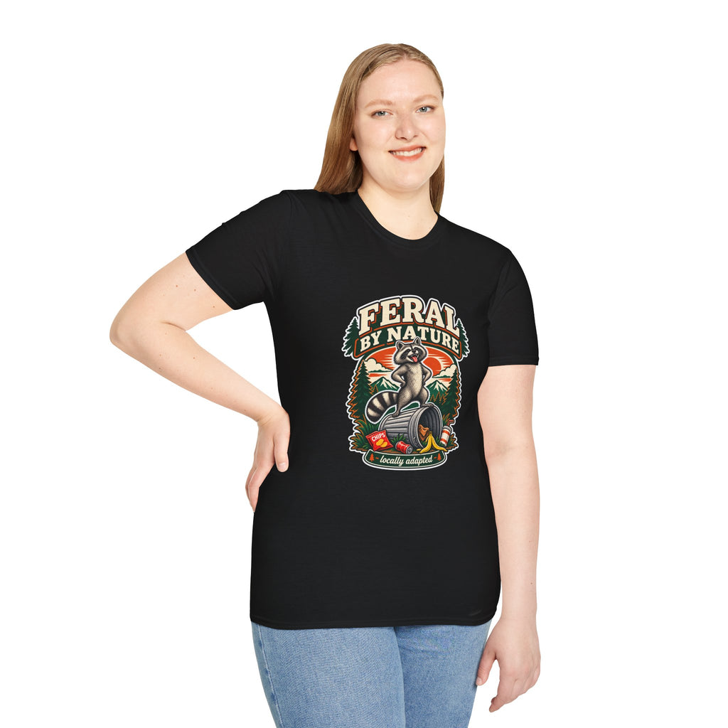 Feral By Nature raccoon graphic T-Shirt | nature outdoors vintage camping