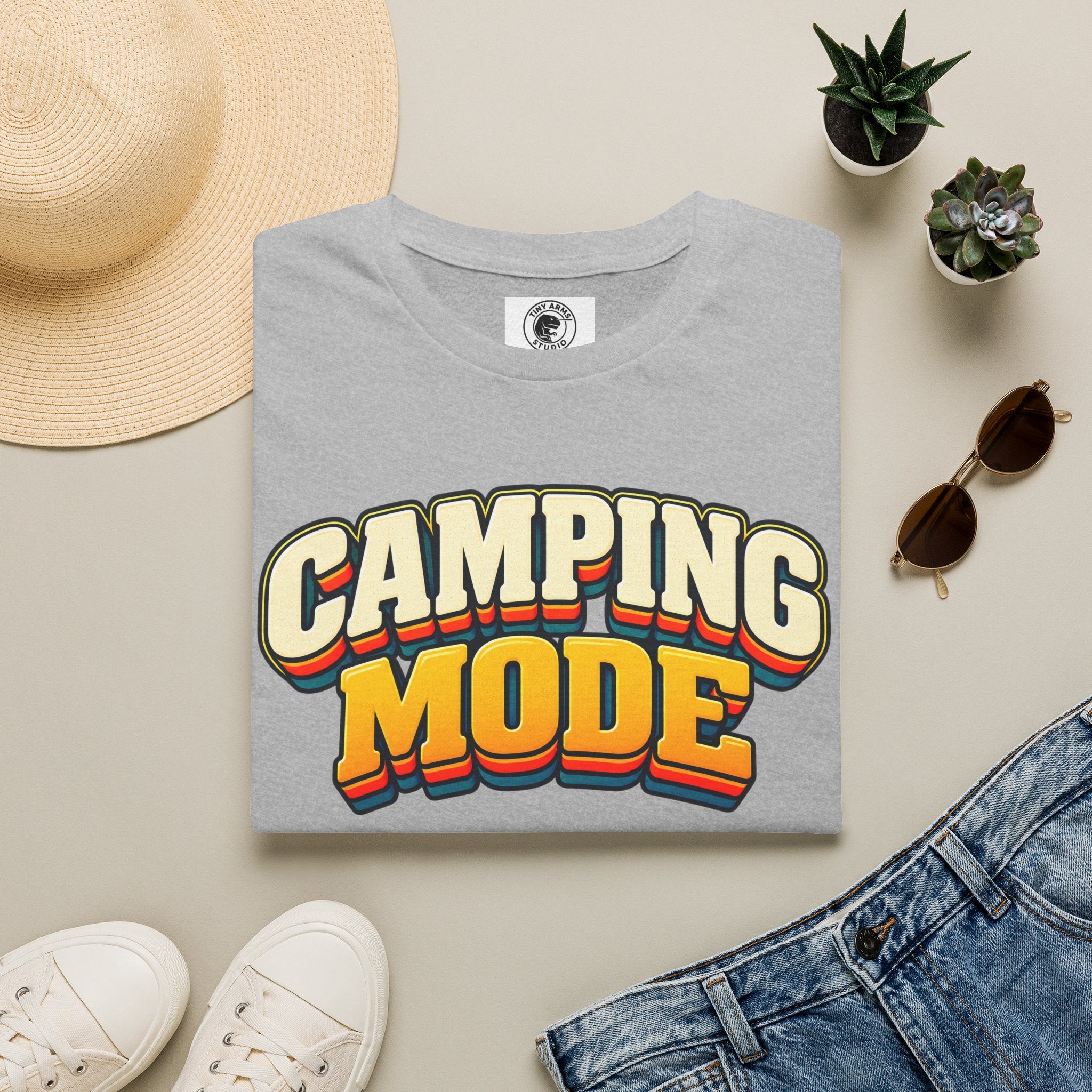 Camping Mode T-Shirt | Retro Layered Text Outdoor Adventure