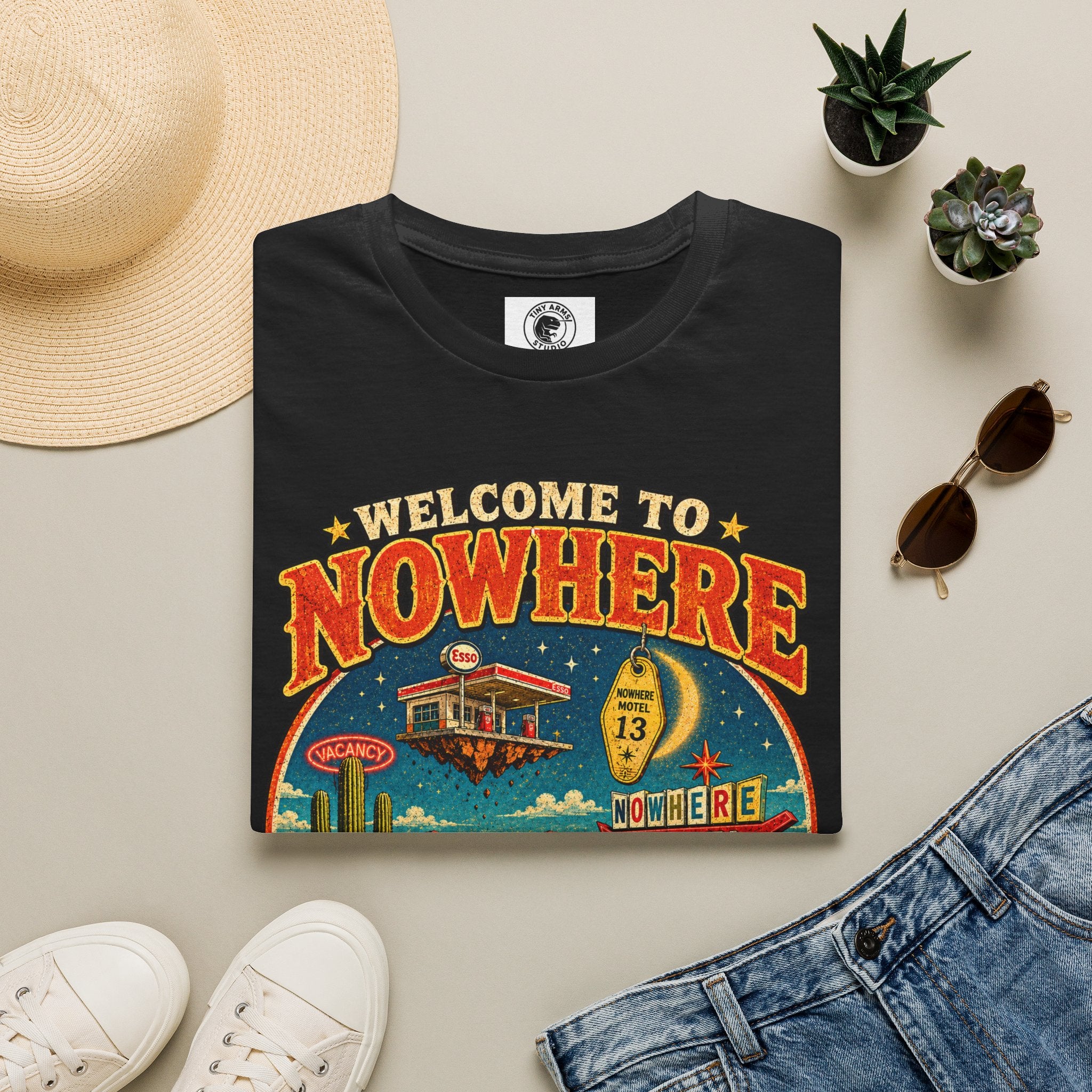 Welcome to Nowhere T-Shirt | Retro Desert Motel Road Trip Design