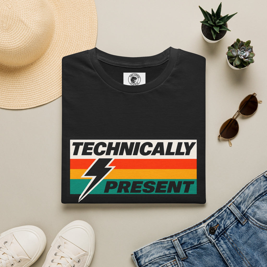 Technically Present T-Shirt | Lightning Retro Stripe Graphic Tee