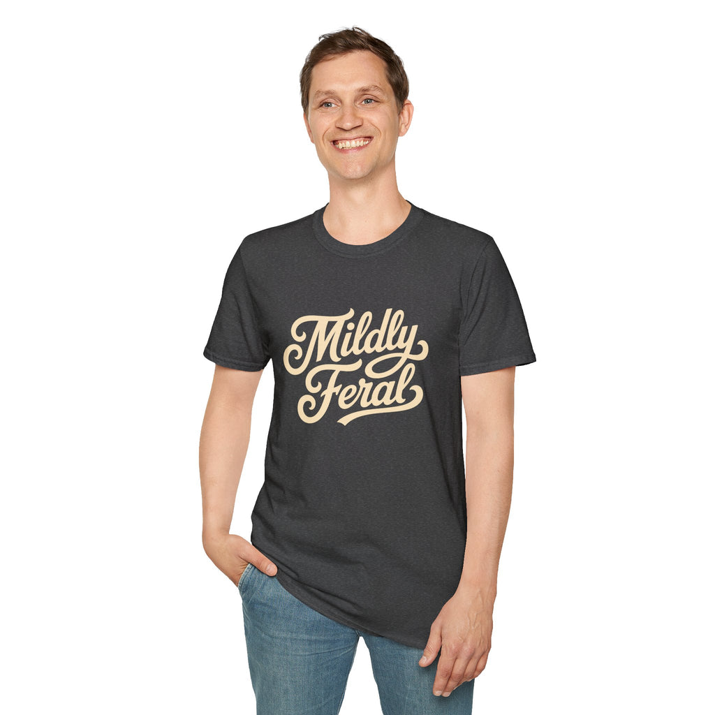 Mildly Feral T-Shirt | Script Retro Typography, Casual Graphic Tee