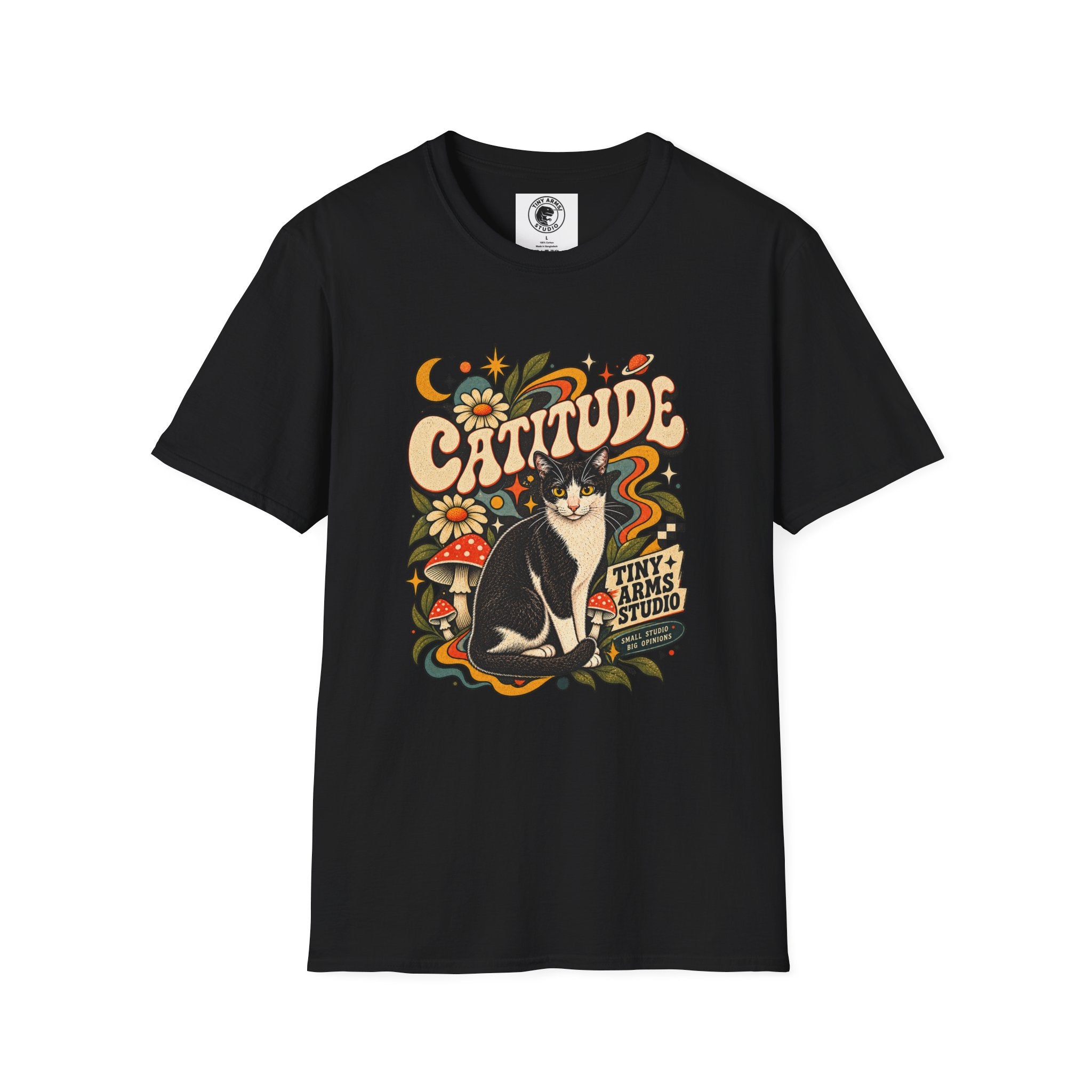 Catitude Retro Cat Graphic Tee | Vintage 70s Tuxedo Cat Shirt