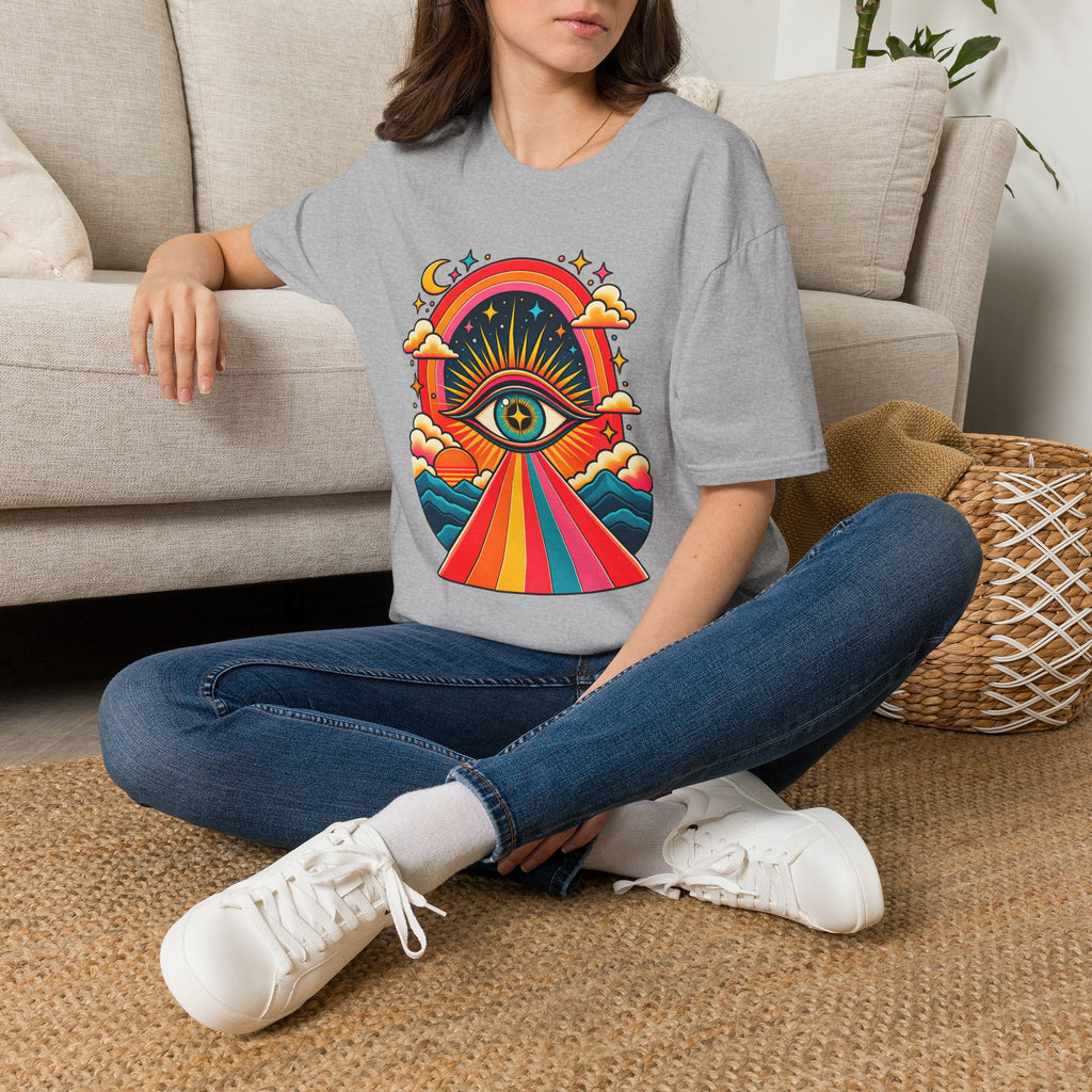 Psychedelic All-Seeing Eye T-Shirt | Rainbow Retro Sunburst