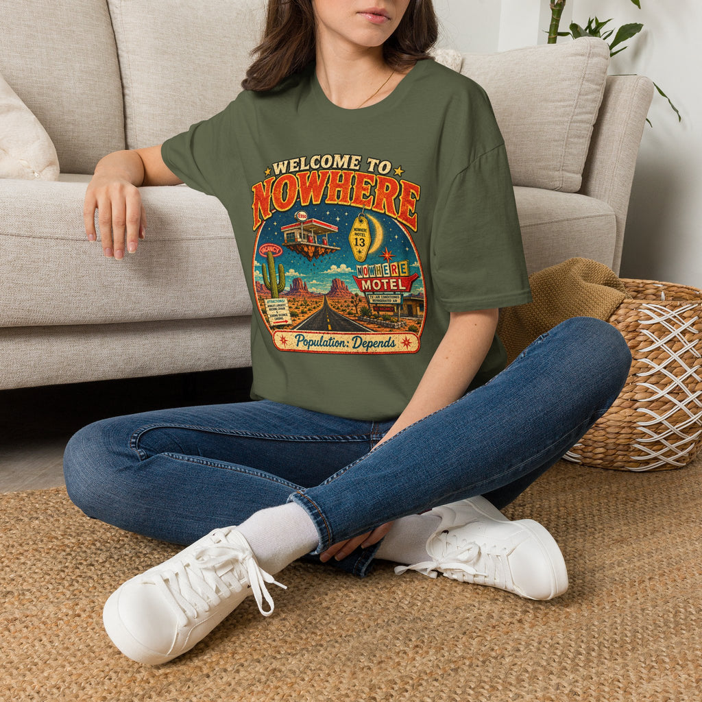 Welcome to Nowhere T-Shirt | Retro Desert Motel Road Trip Design