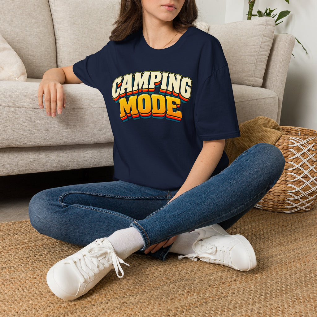 Camping Mode T-Shirt | Retro Layered Text Outdoor Adventure