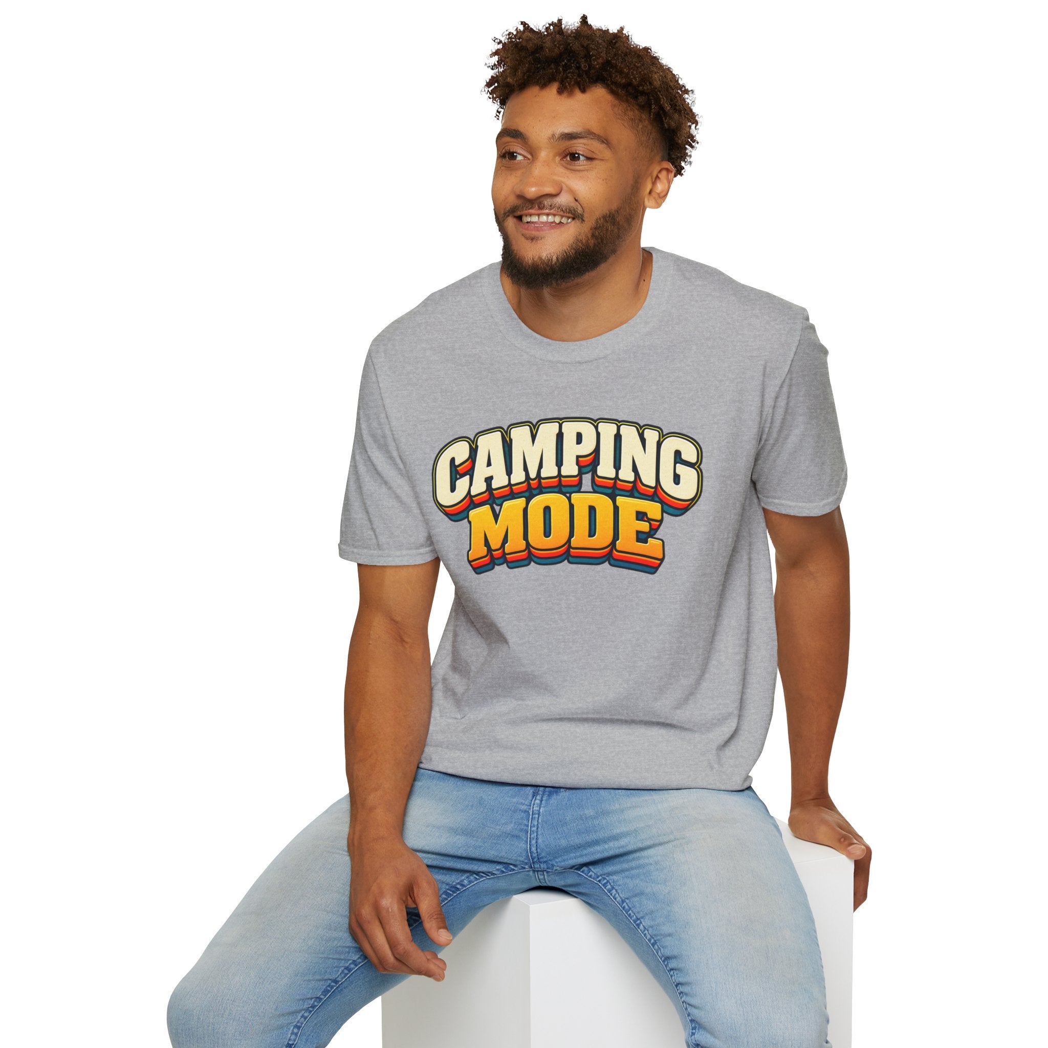 Camping Mode T-Shirt | Retro Layered Text Outdoor Adventure