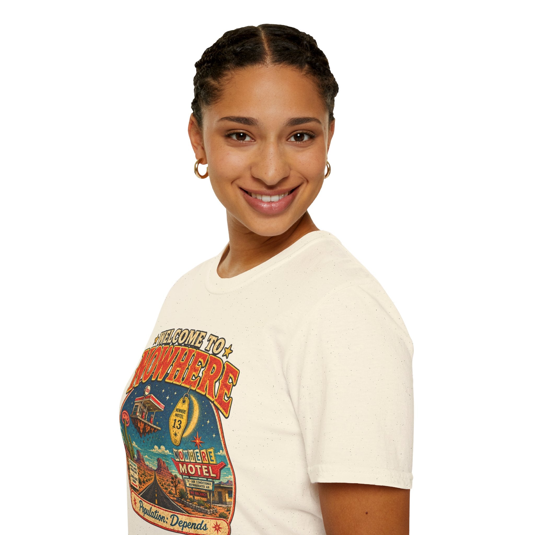 Welcome to Nowhere T-Shirt | Retro Desert Motel Road Trip Design
