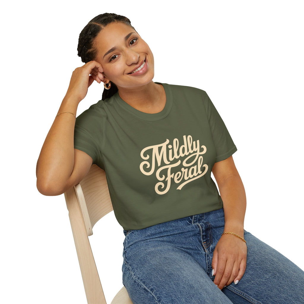 Mildly Feral T-Shirt | Script Retro Typography, Casual Graphic Tee