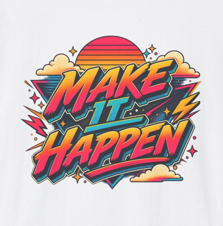 Make It Happen T-Shirt | Retro Sunset Motivational Tee
