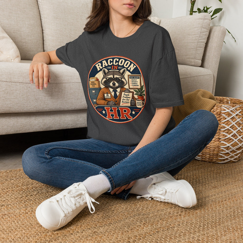 Raccoon in HR T-Shirt | Office Humor, Retro Animal Illustration