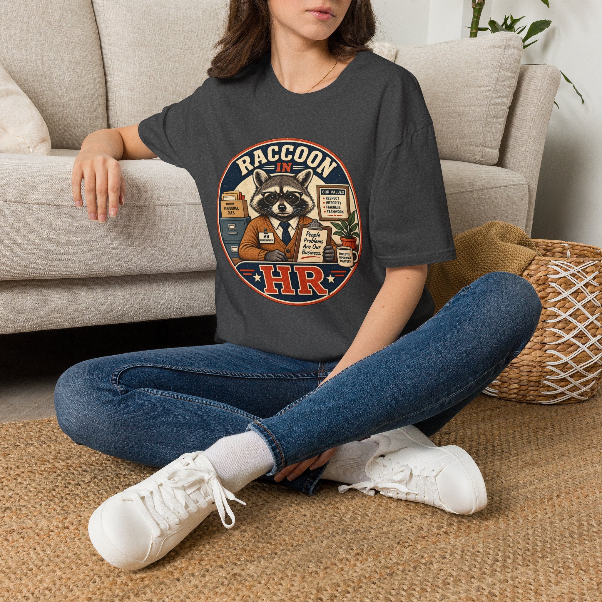 Raccoon in HR T-Shirt | Office Humor, Retro Animal Illustration