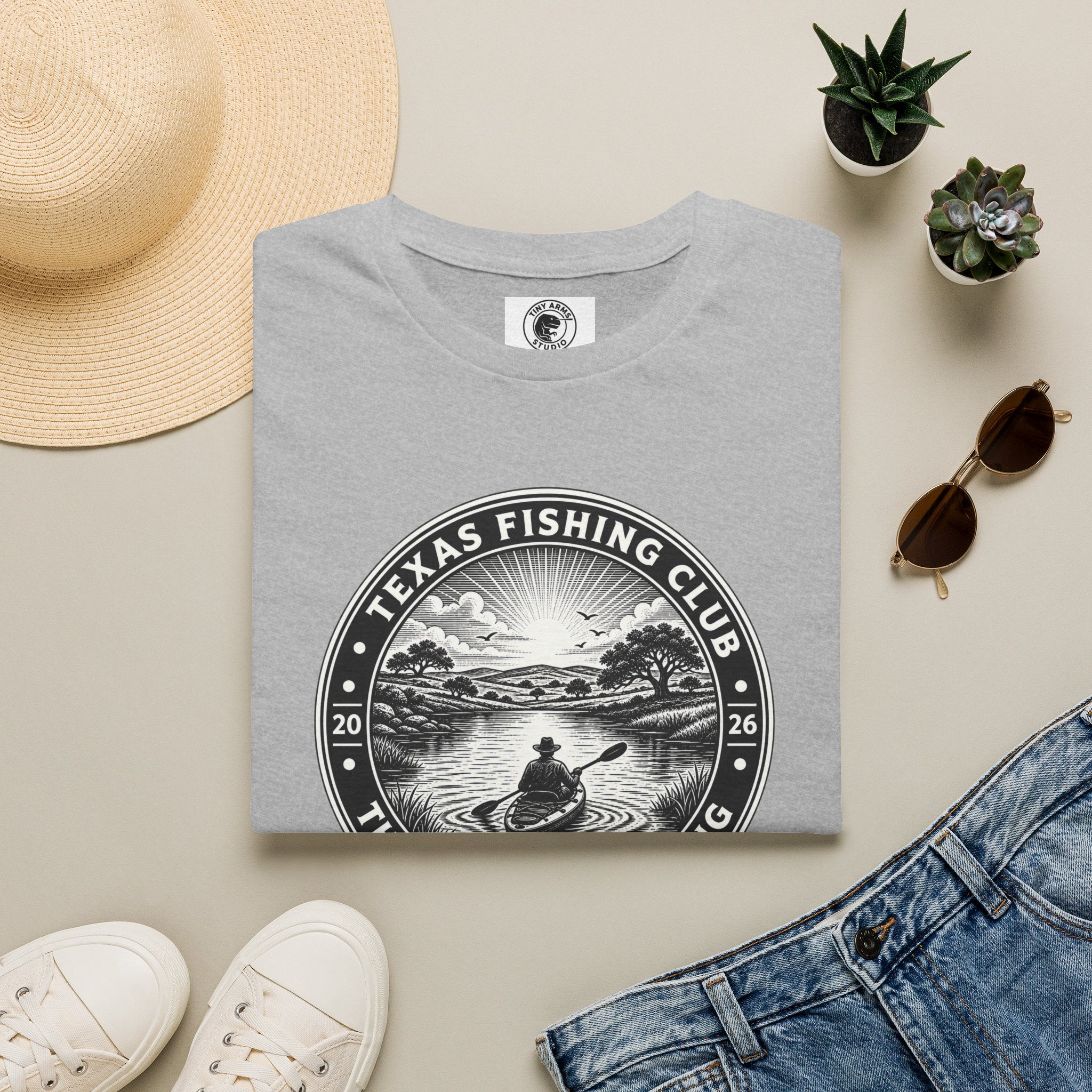 Texas Fishing Club lake scene T-Shirt | angler badge design