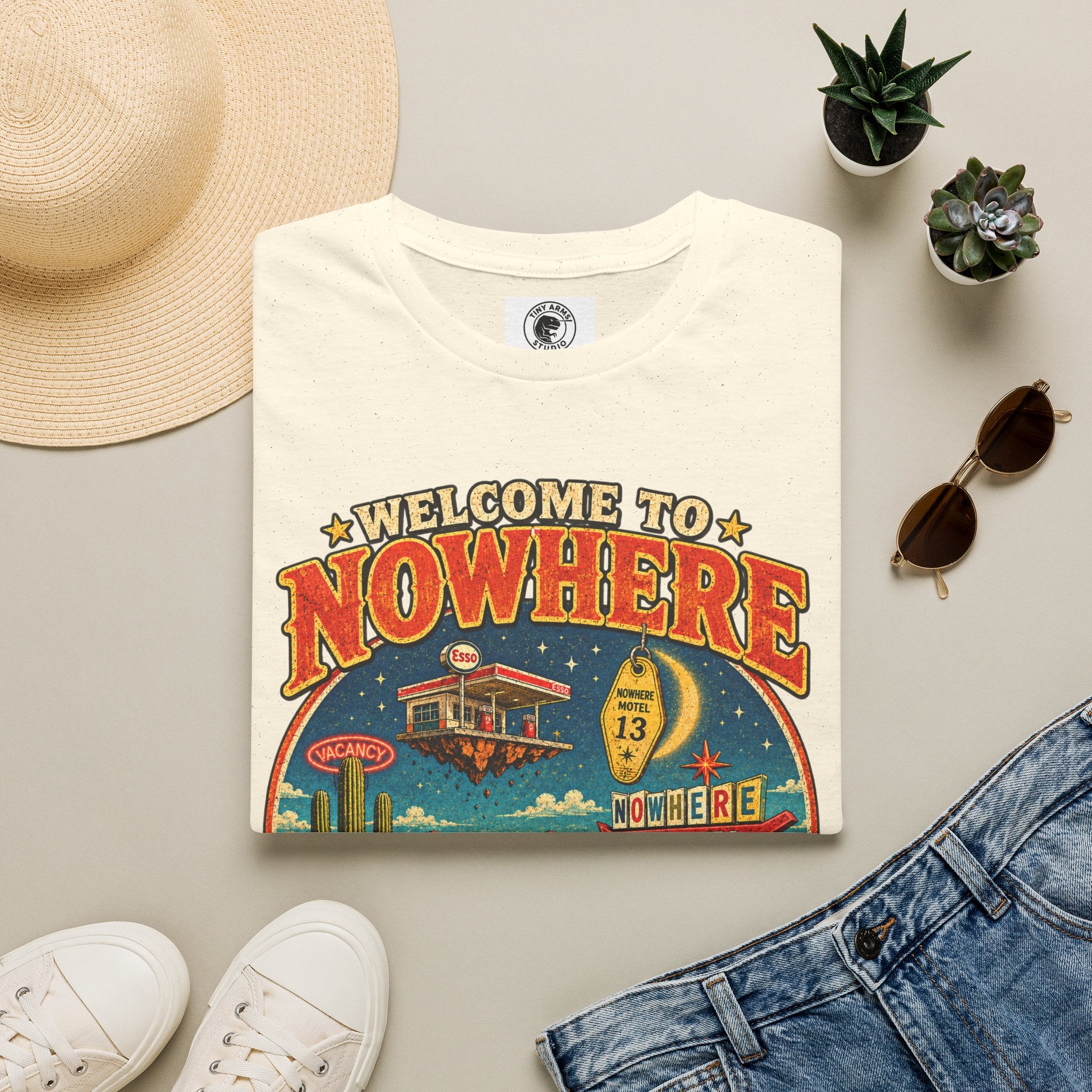 Welcome to Nowhere T-Shirt | Retro Desert Motel Road Trip Design