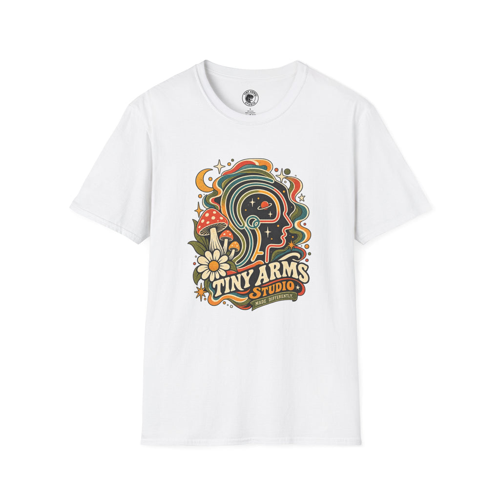 Tiny Arms Studio Made Differently Retro Graphic Tee | Vintage Cosmic Mushroom Shirt
