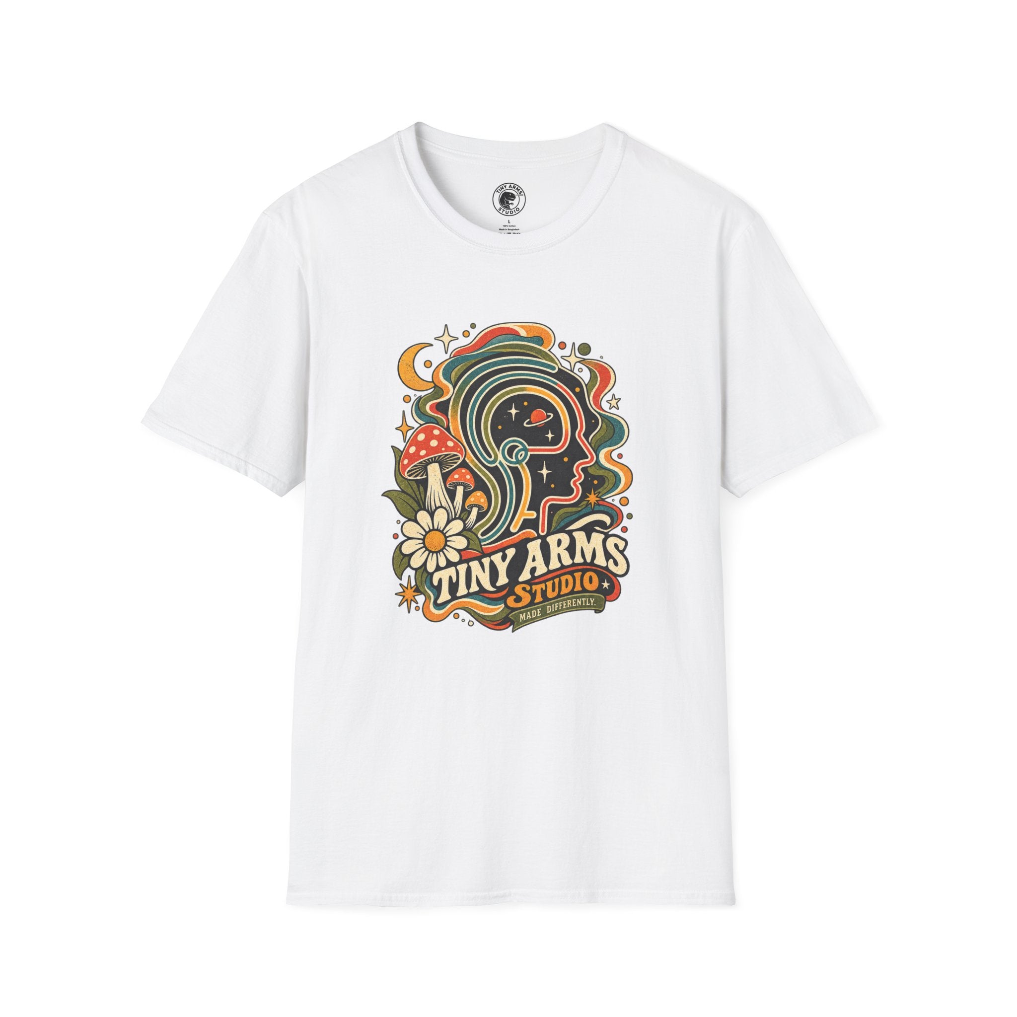 Tiny Arms Studio Made Differently Retro Graphic Tee | Vintage Cosmic Mushroom Shirt