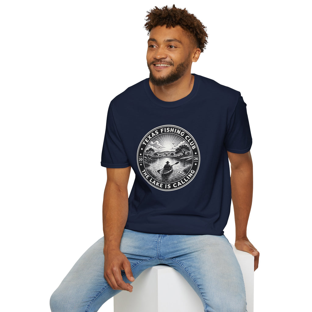 Texas Fishing Club lake scene T-Shirt | angler badge design