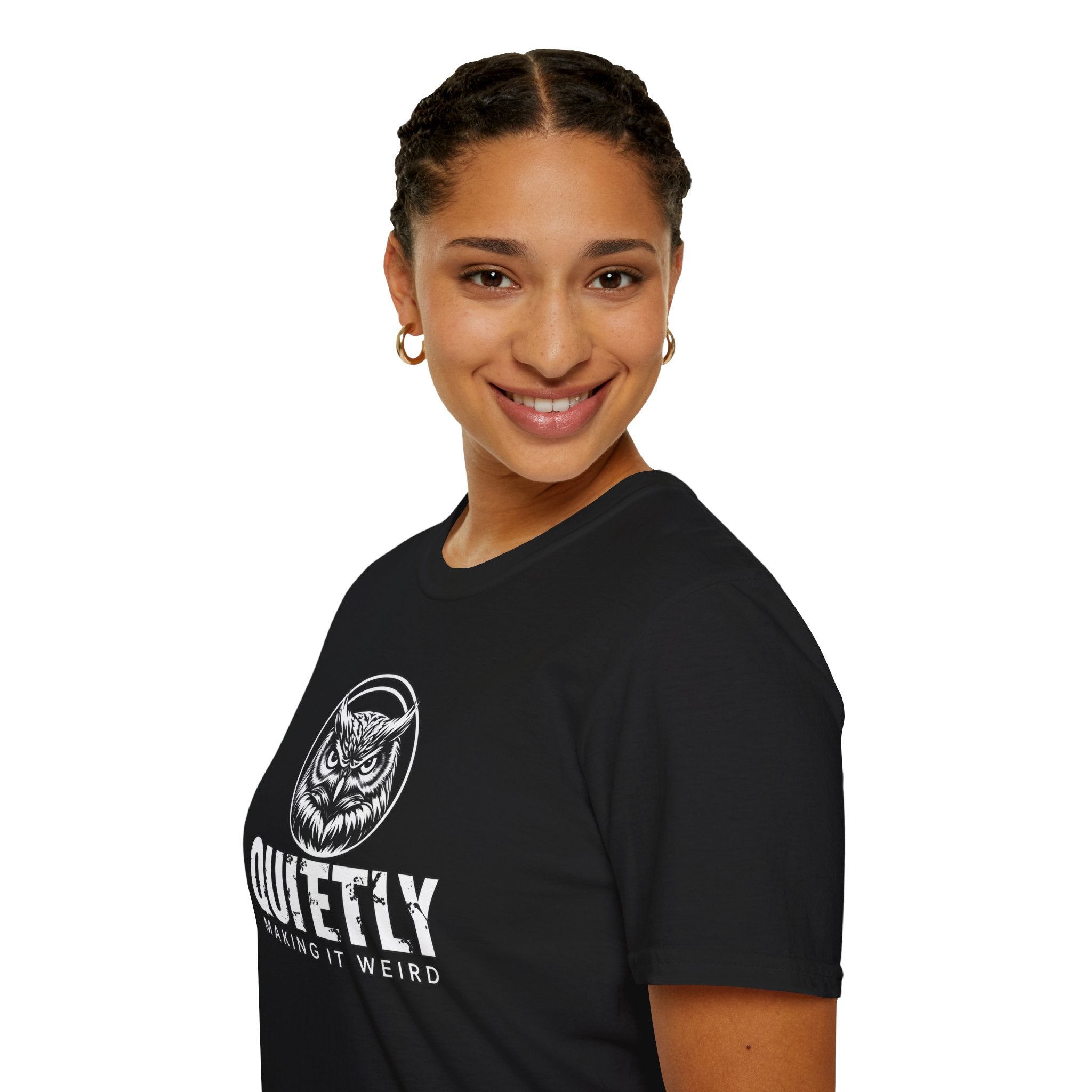 Quietly Making It Weird owl illustration T-Shirt | Vintage black line art