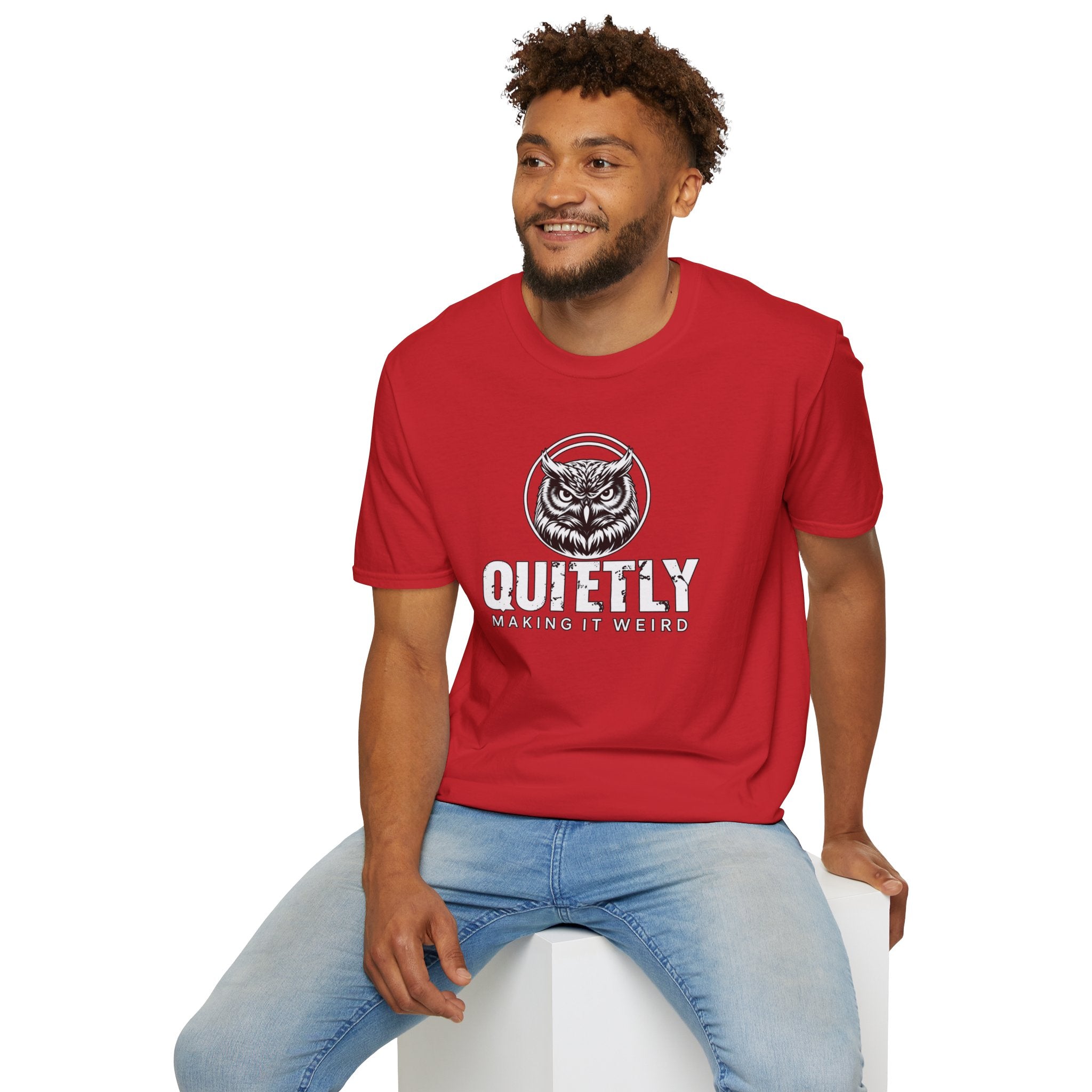 Quietly Making It Weird owl illustration T-Shirt | Vintage black line art