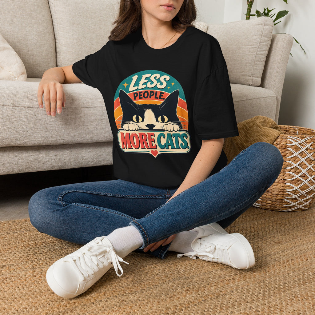 Less People More Cats T-Shirt | Retro Cat Graphic Tee