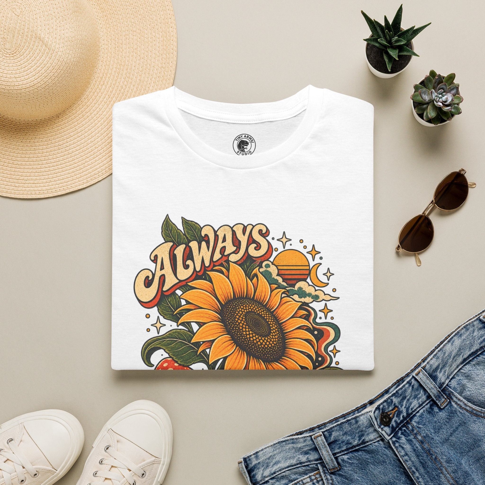 Always Facing the Sunshine Retro Sunflower Graphic Tee