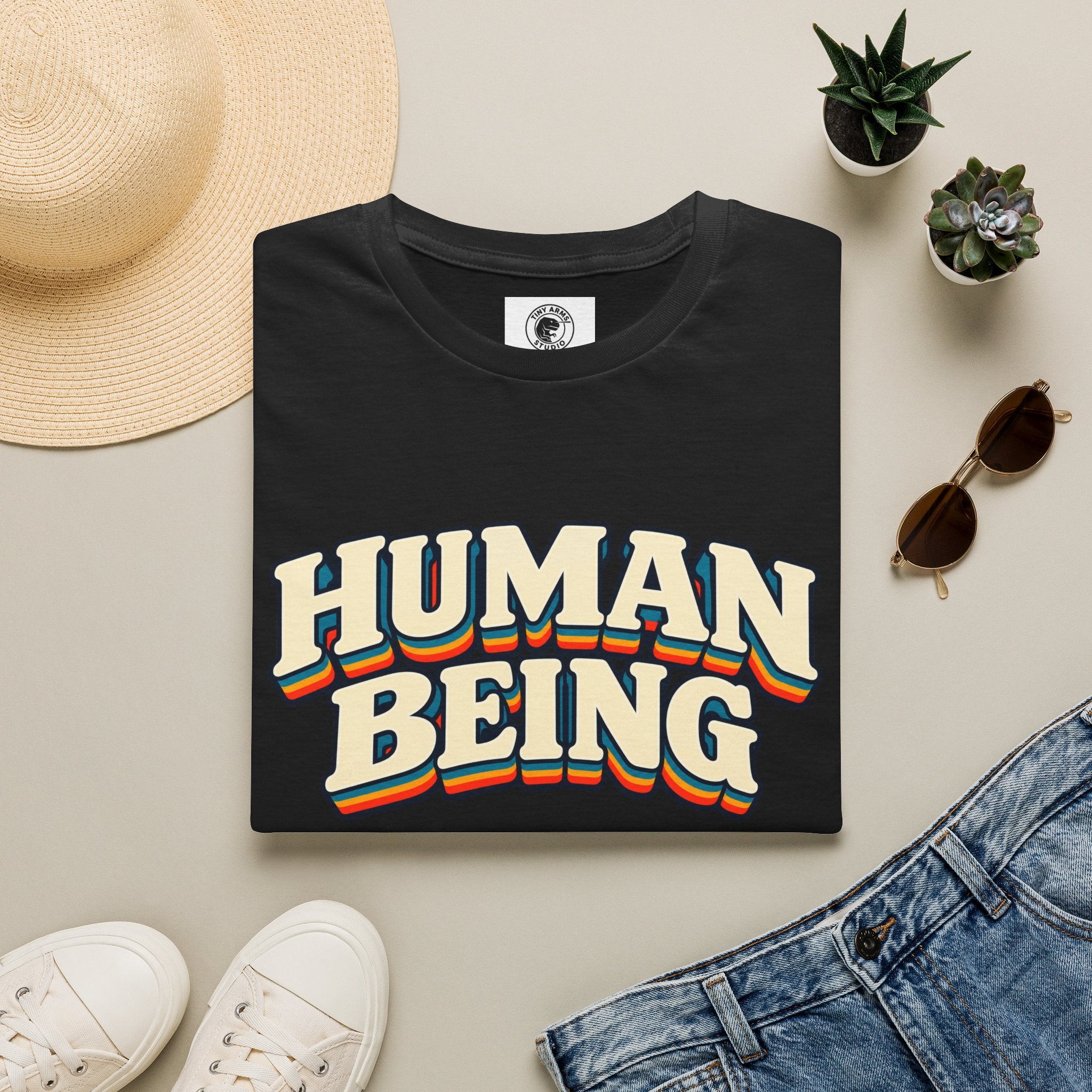 Human Being T-Shirt | Retro Rainbow Text
