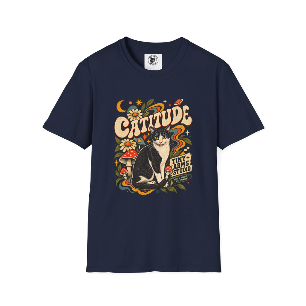 Catitude Retro Cat Graphic Tee | Vintage 70s Tuxedo Cat Shirt