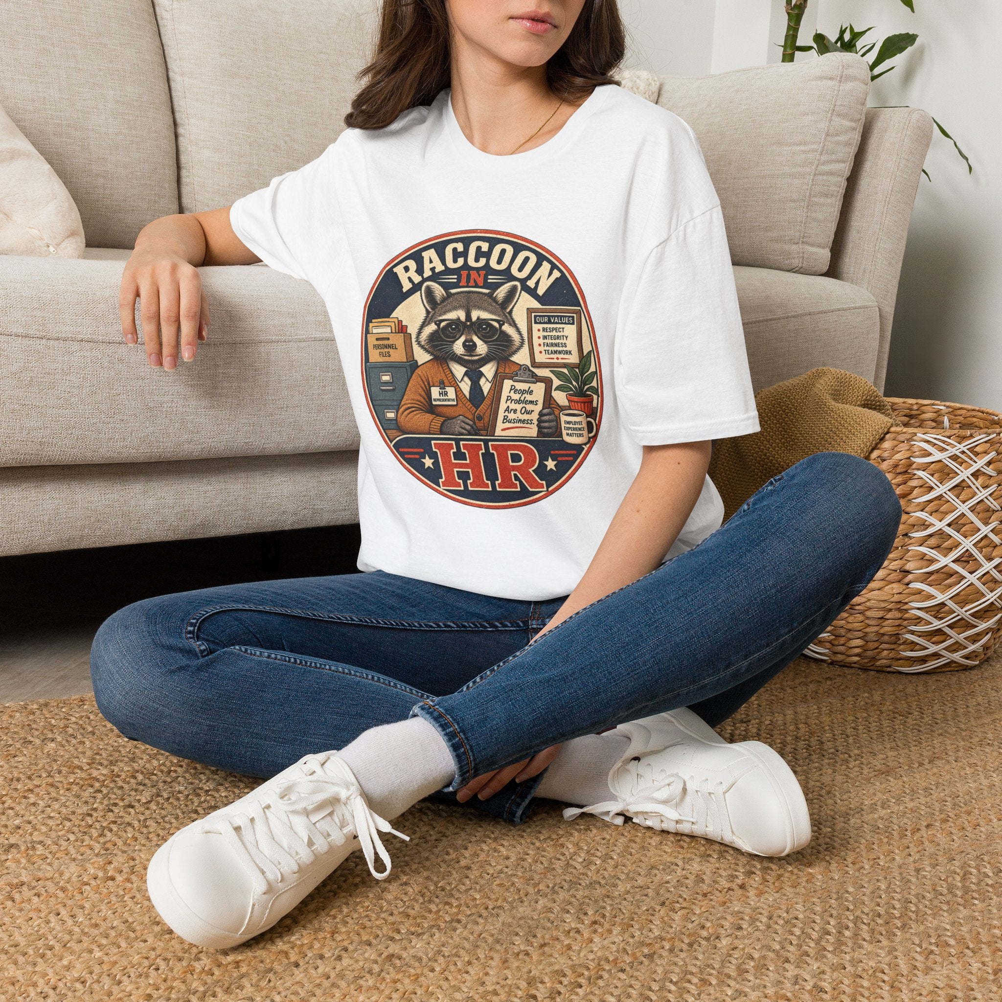 Raccoon in HR T-Shirt | Office Humor, Retro Animal Illustration