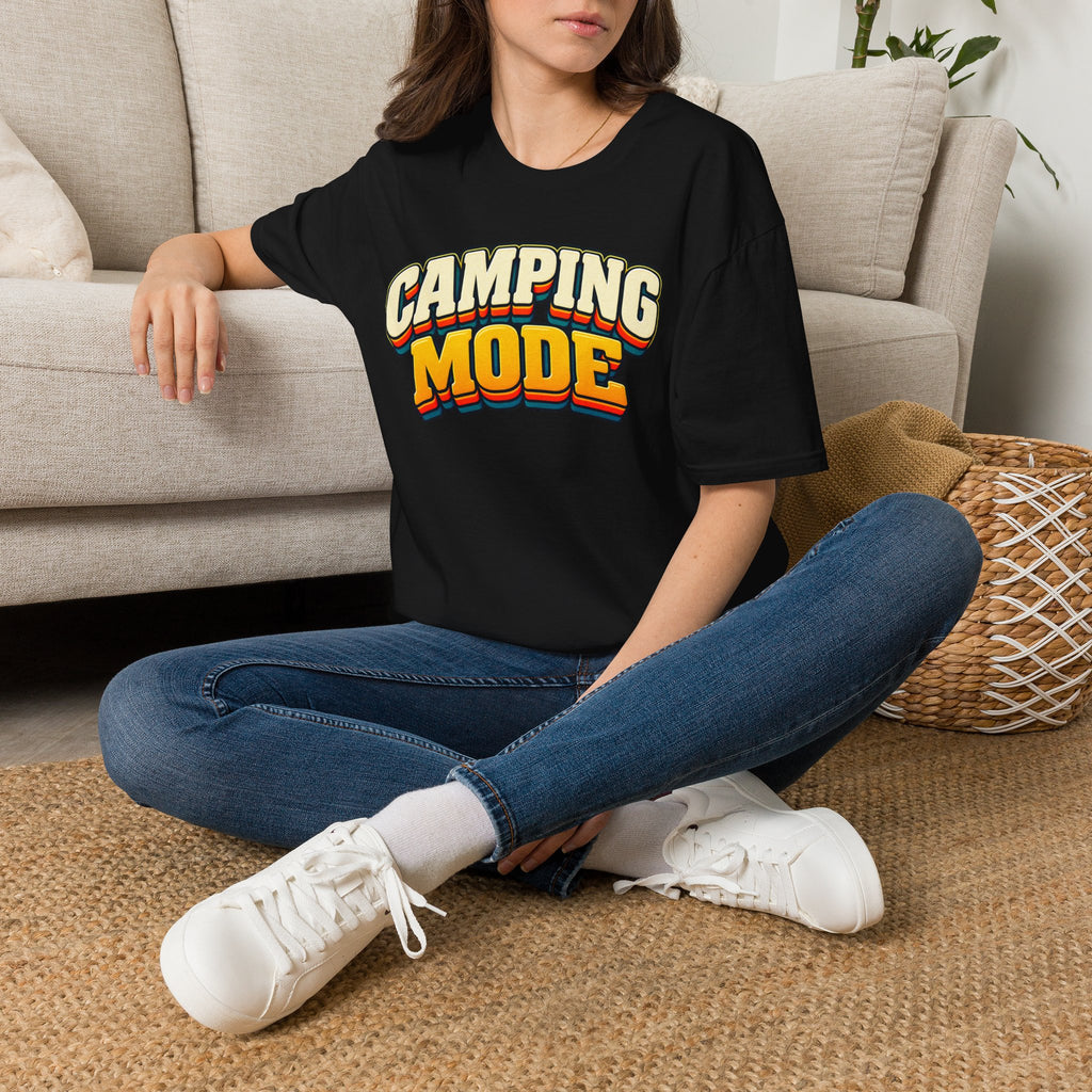 Camping Mode T-Shirt | Retro Layered Text Outdoor Adventure