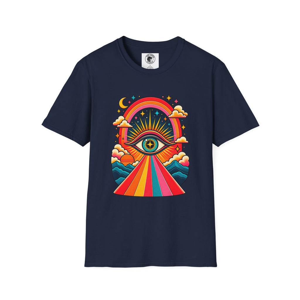 Psychedelic All-Seeing Eye T-Shirt | Rainbow Retro Sunburst