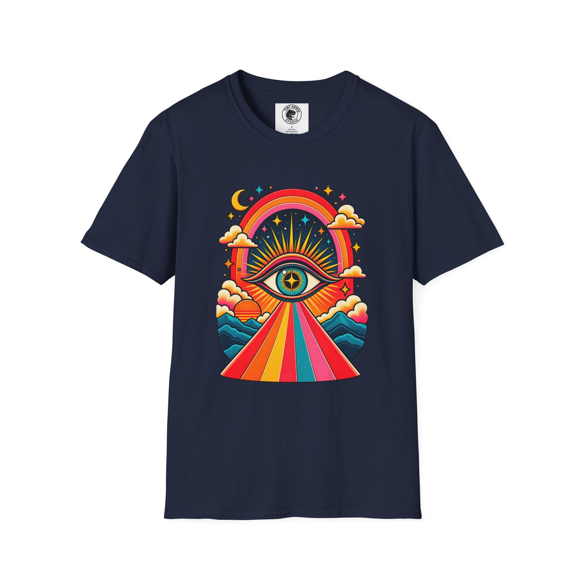 Psychedelic All-Seeing Eye T-Shirt | Rainbow Retro Sunburst