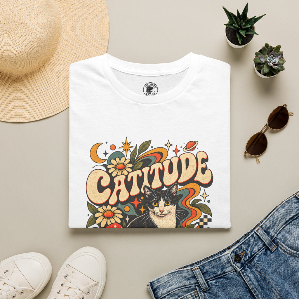 Catitude Retro Cat Graphic Tee | Vintage 70s Tuxedo Cat Shirt