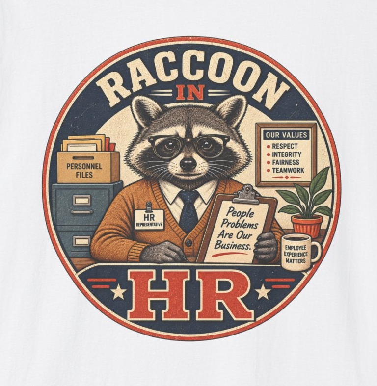 Raccoon in HR T-Shirt | Office Humor, Retro Animal Illustration