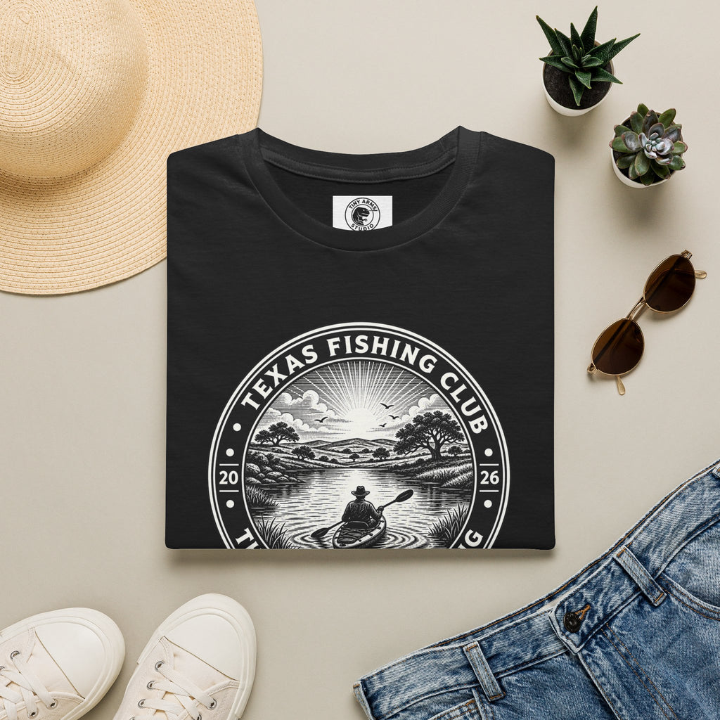 Texas Fishing Club lake scene T-Shirt | angler badge design