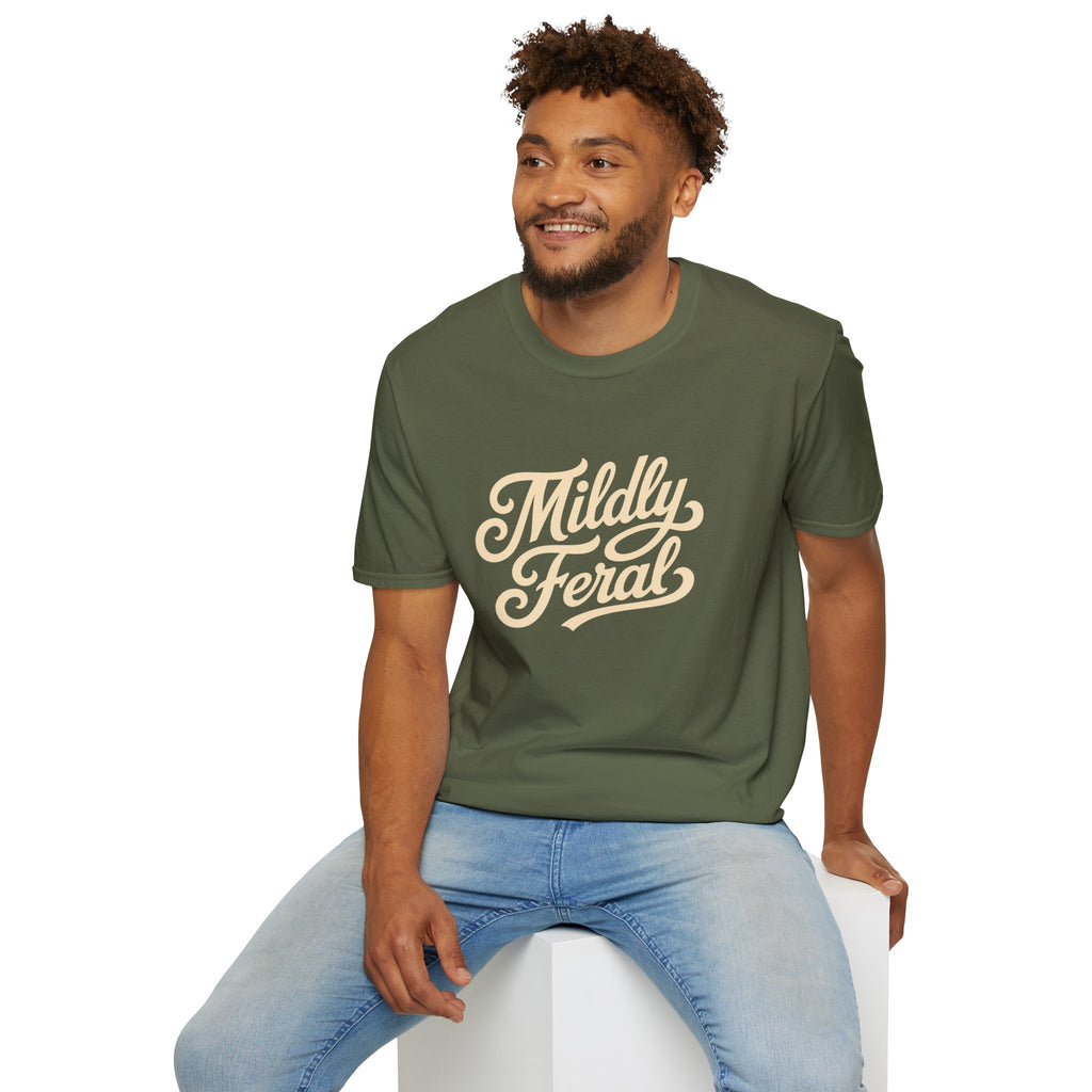 Mildly Feral T-Shirt | Script Retro Typography, Casual Graphic Tee