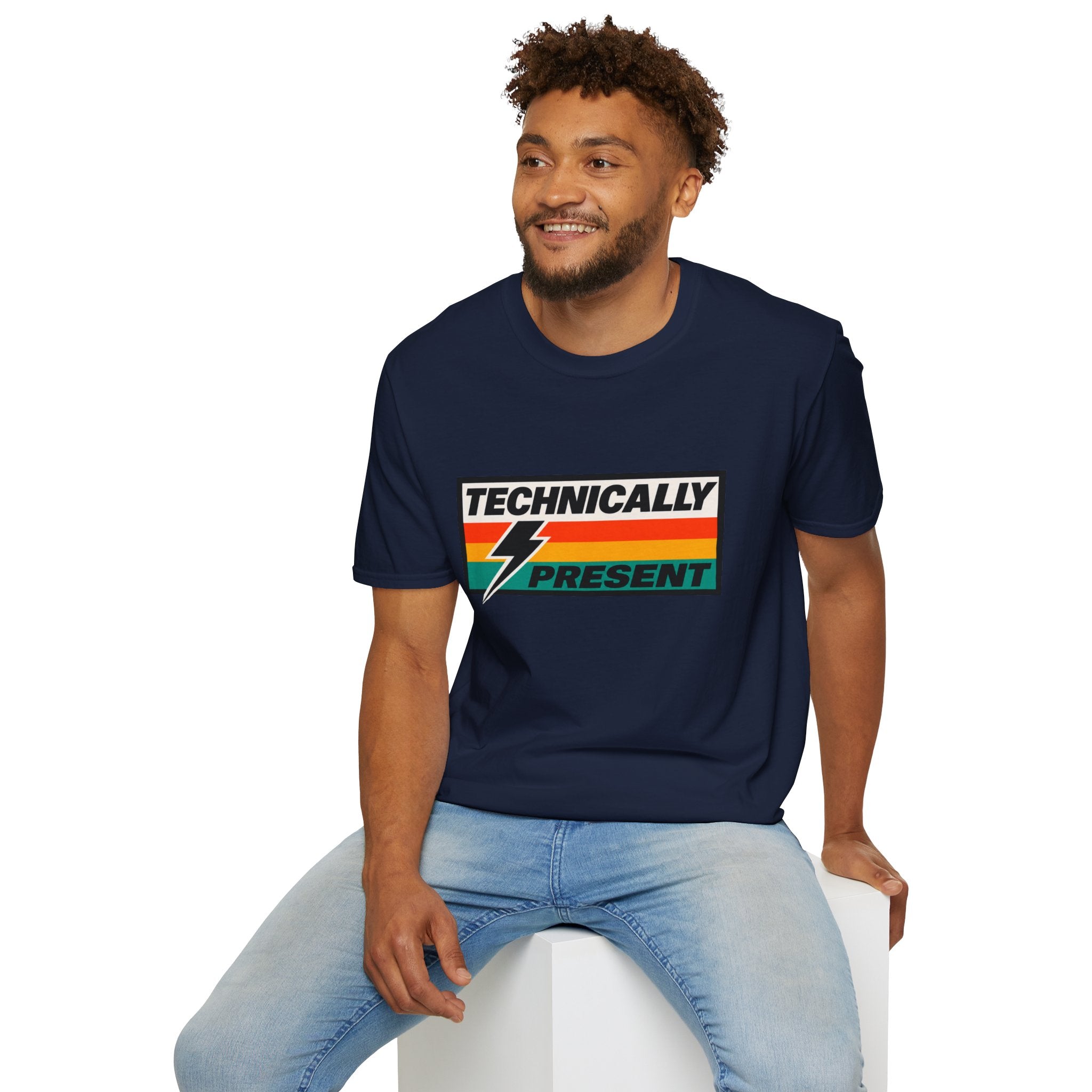 Technically Present T-Shirt | Lightning Retro Stripe Graphic Tee