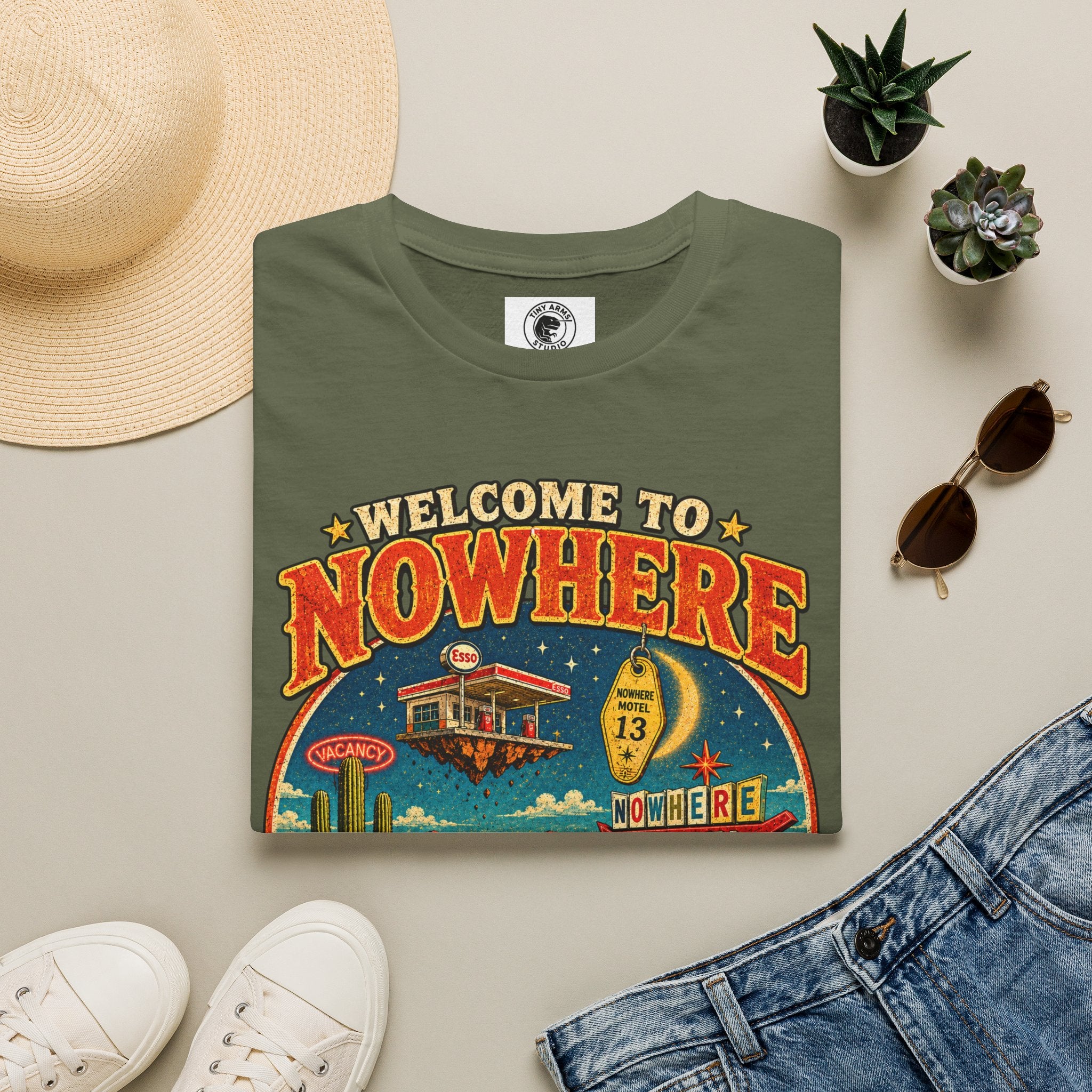 Welcome to Nowhere T-Shirt | Retro Desert Motel Road Trip Design