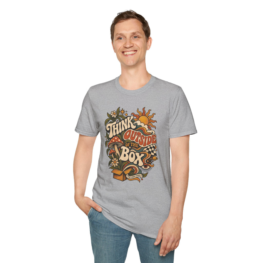 Think Outside the Box Retro Graphic Tee | Vintage Psychedelic Shirt