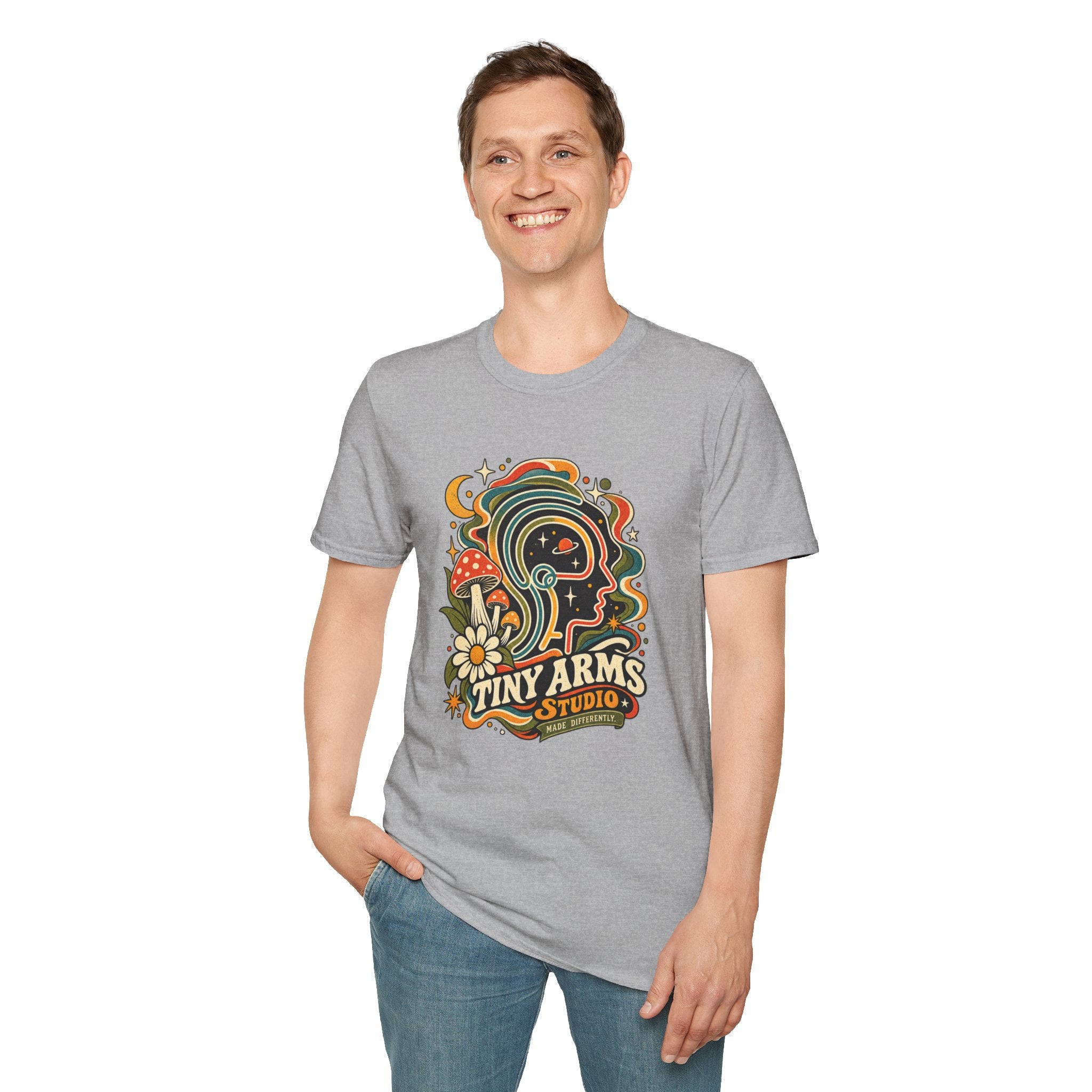 Tiny Arms Studio Made Differently Retro Graphic Tee | Vintage Cosmic Mushroom Shirt