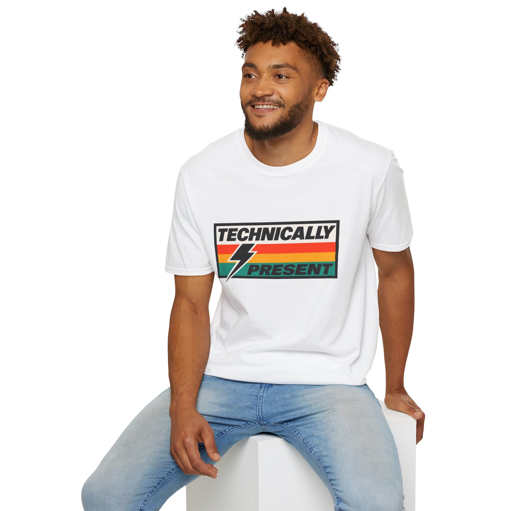 Technically Present T-Shirt | Lightning Retro Stripe Graphic Tee