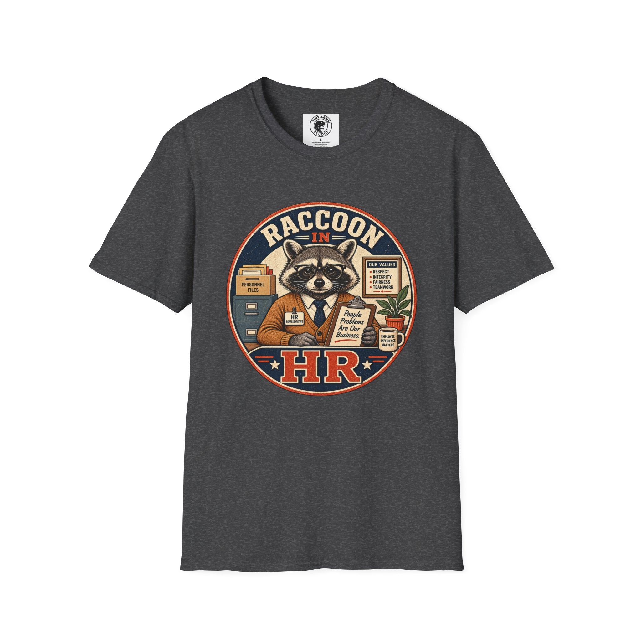 Raccoon in HR T-Shirt | Office Humor, Retro Animal Illustration