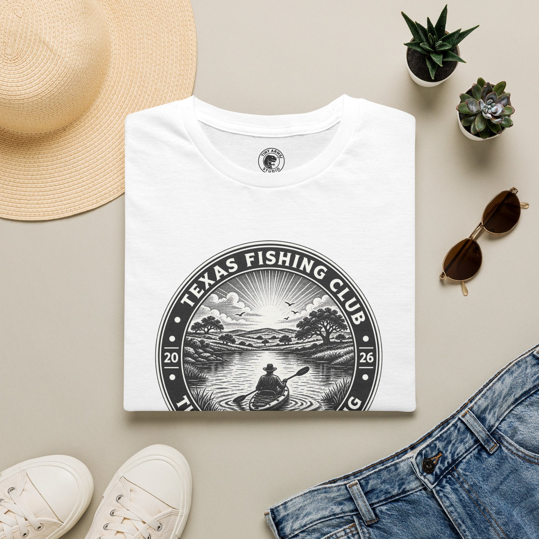 Texas Fishing Club lake scene T-Shirt | angler badge design