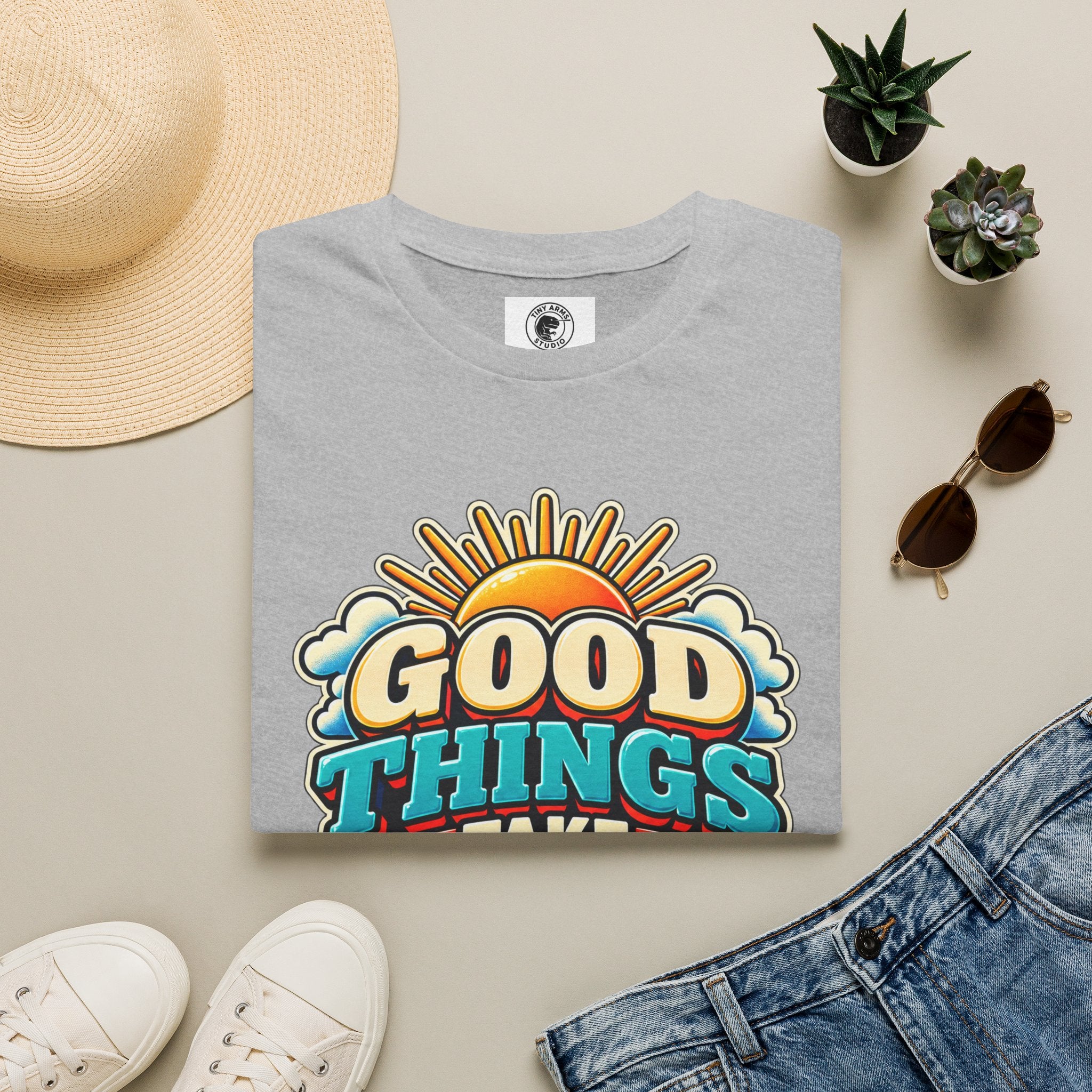 Good Things Take Time T-Shirt | Retro Sunrise Typography