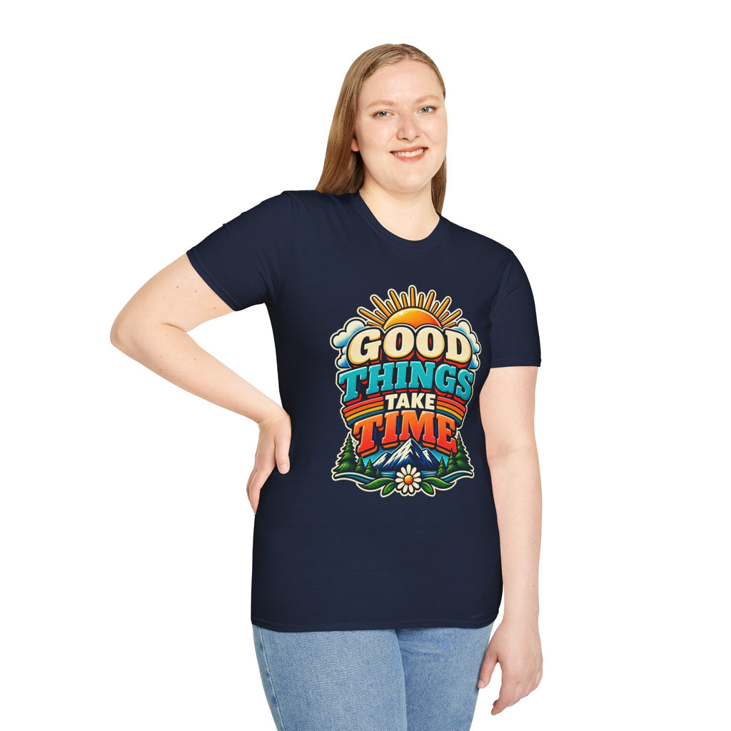Good Things Take Time T-Shirt | Retro Sunrise Typography