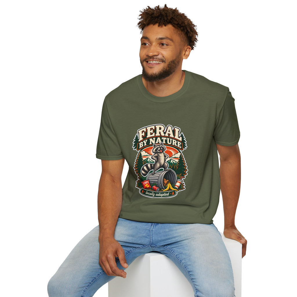 Feral By Nature raccoon graphic T-Shirt | nature outdoors vintage camping
