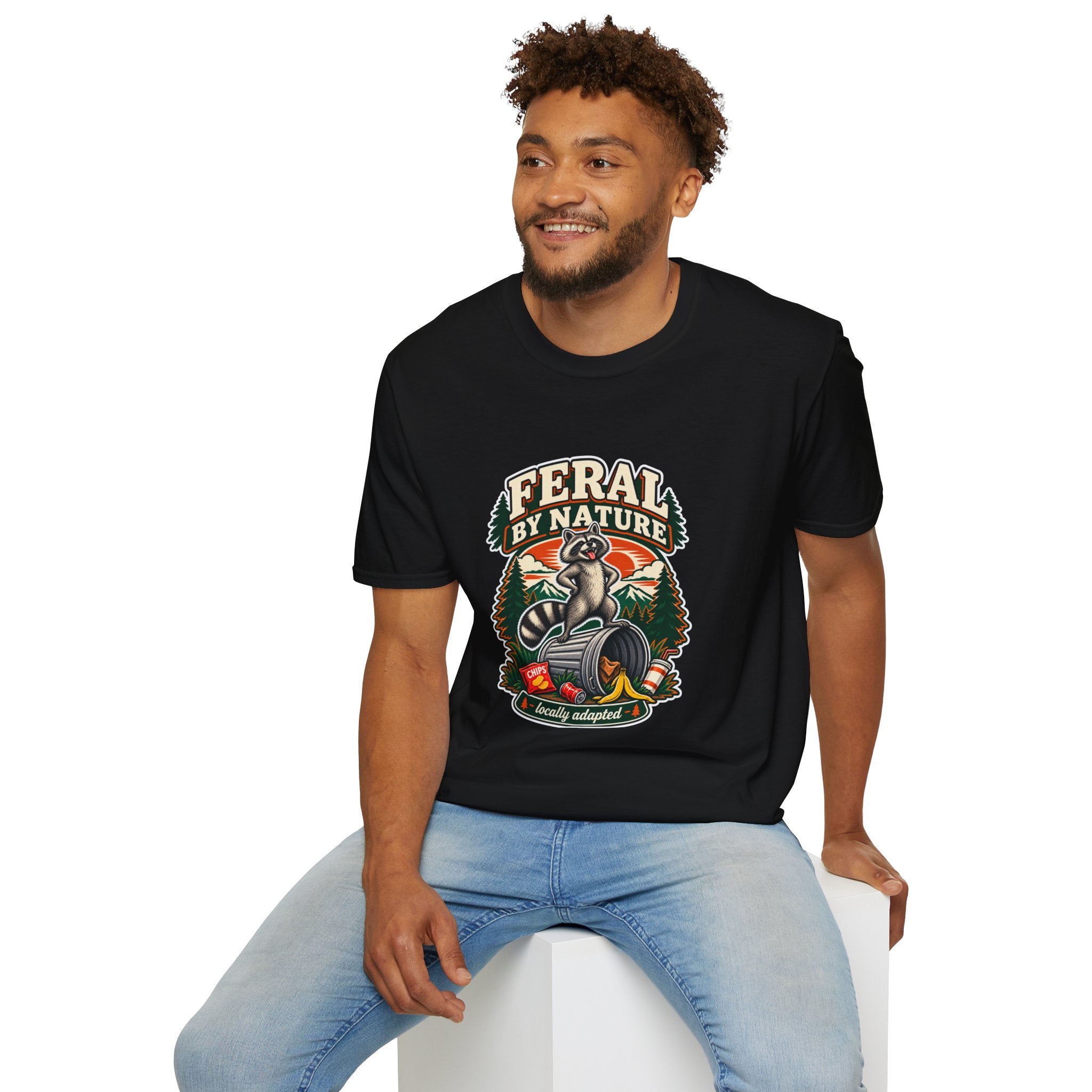 Feral By Nature raccoon graphic T-Shirt | nature outdoors vintage camping