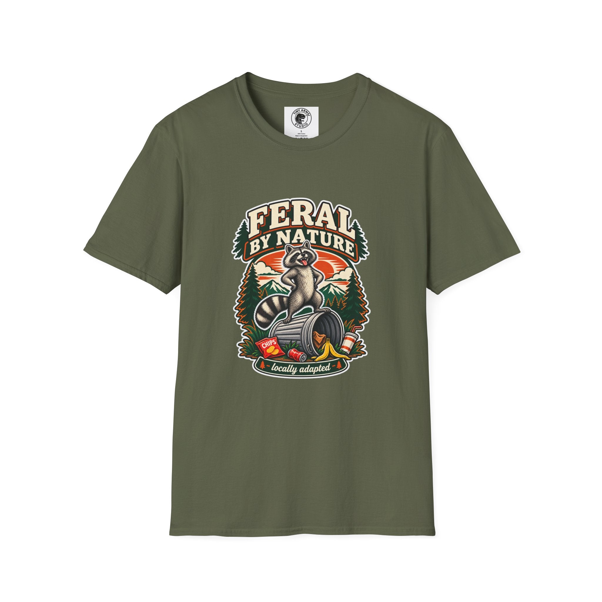Feral By Nature raccoon graphic T-Shirt | nature outdoors vintage camping
