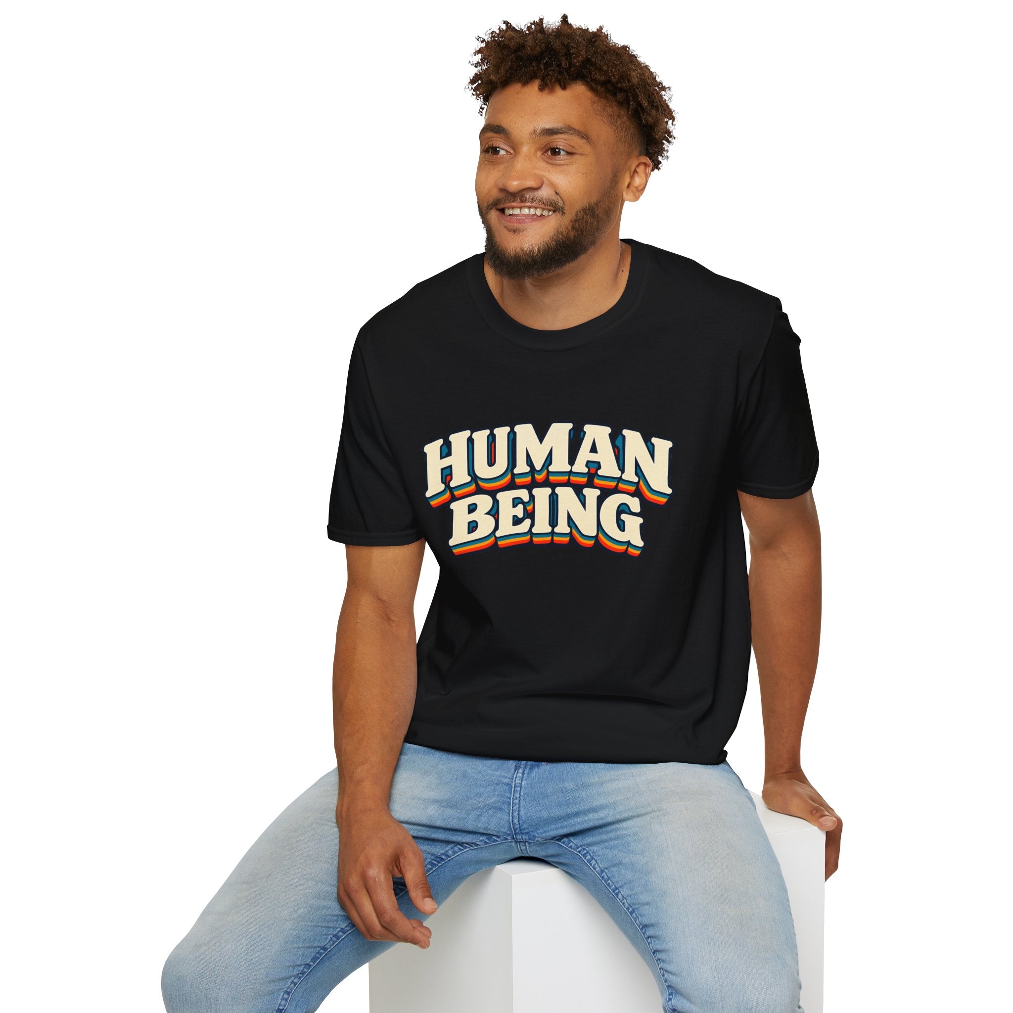 Human Being T-Shirt | Retro Rainbow Text