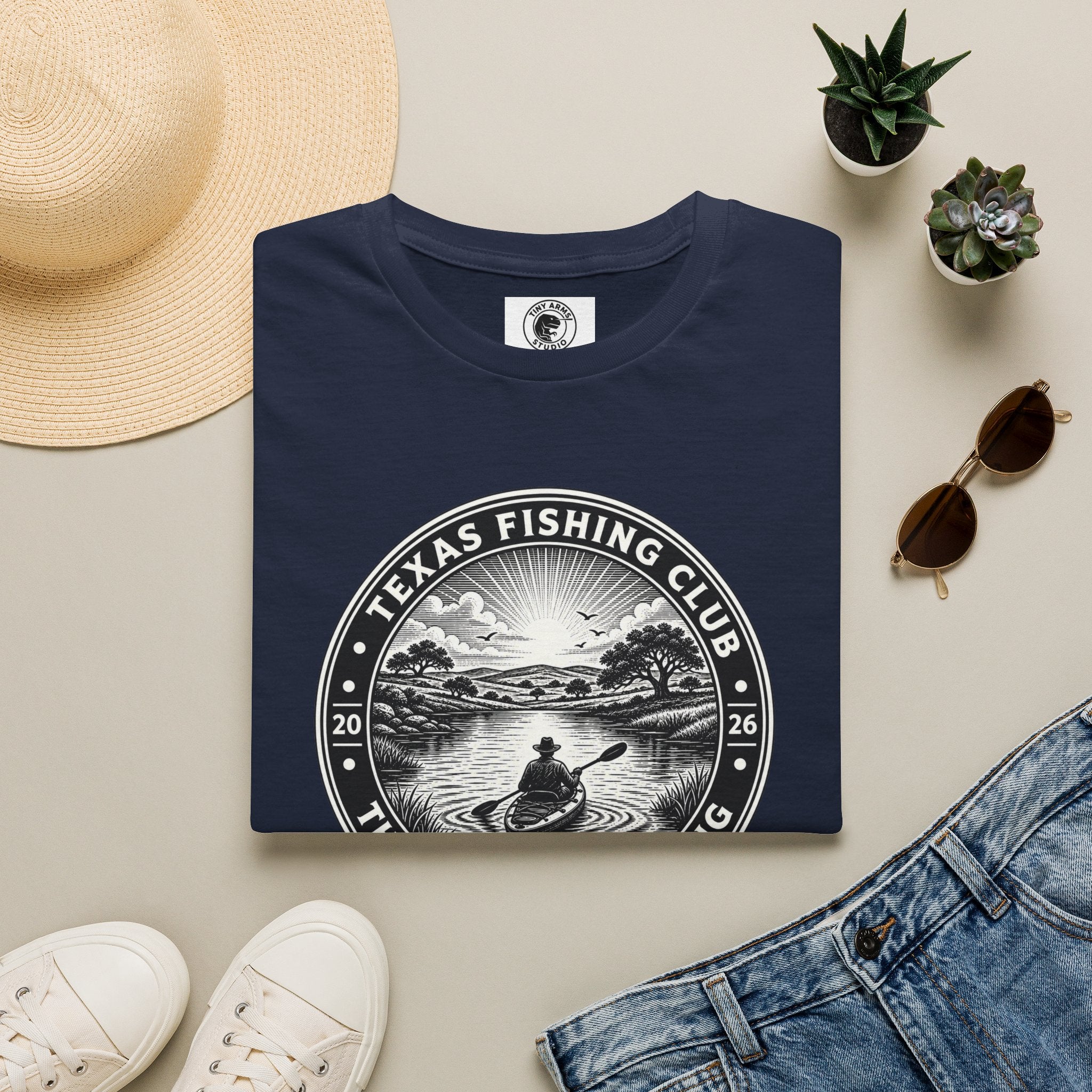 Texas Fishing Club lake scene T-Shirt | angler badge design