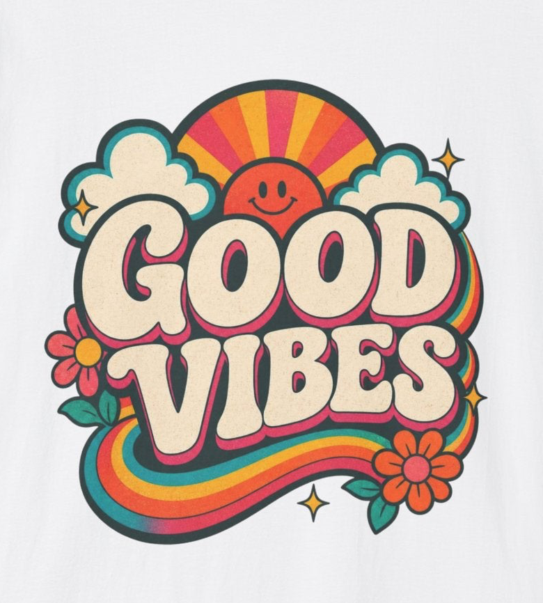Good Vibes T-Shirt | Retro Rainbow Smiley Tee